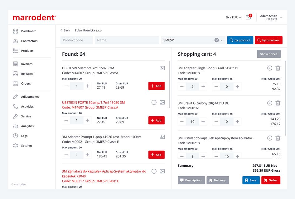 Product list and Shopping cart